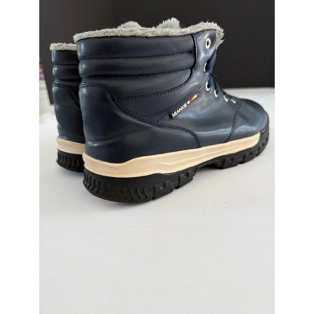 Mianxie Mens Navy Blue Faux Fur Lined Winter Boots Lace Up Sport Size 45 US 11.5